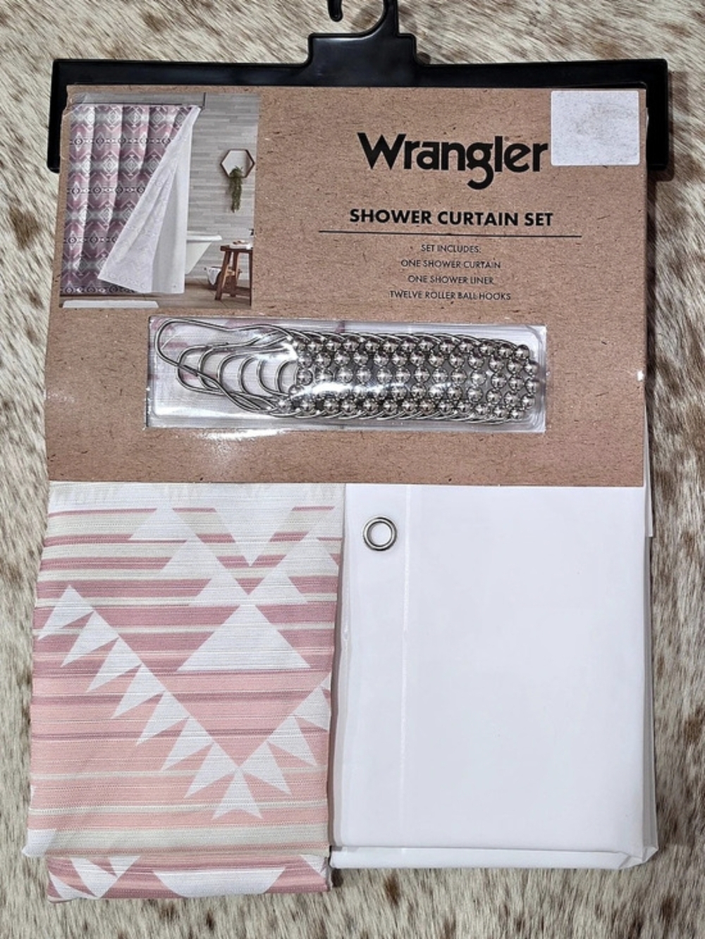 Wrangler Navajo Pink Shower Curtain Set in Pink & White